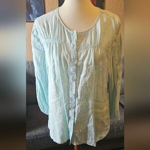 Talbots 100% Linen Long Sleeve Button-up Light Blue Blouse Size XL PETITE